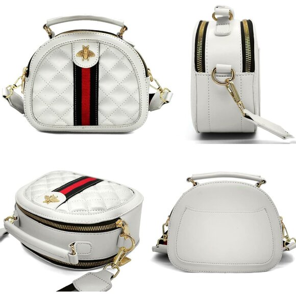 Leather Quilted Crossbody Bag for Women Small Top Handle Purse Multi-Use - Picture 5 of 7